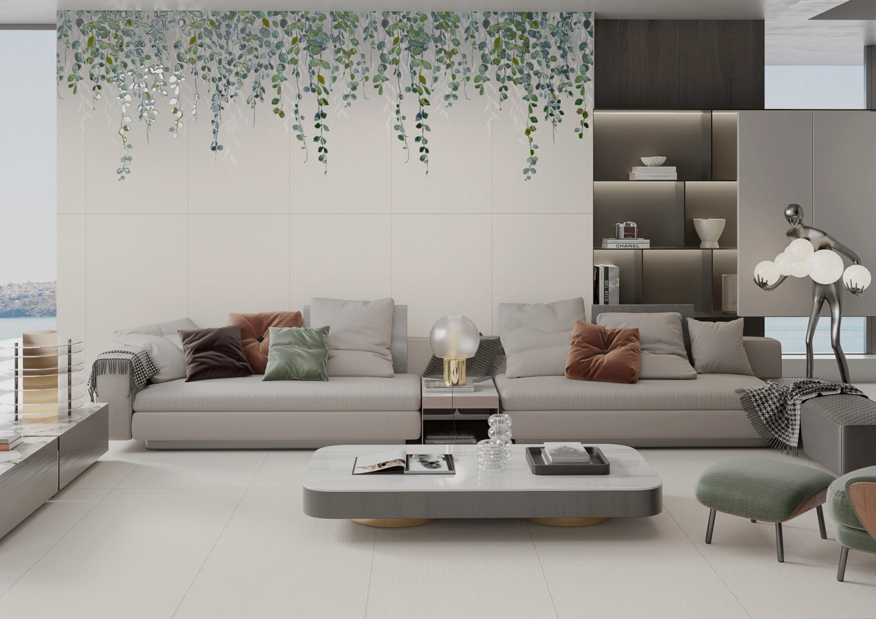 Hanging Leaf porcelain décor in the Glue catalogue living room